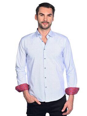 Mizumi White With Blue And Red Dot Print Long Sleeve Button Up/4334